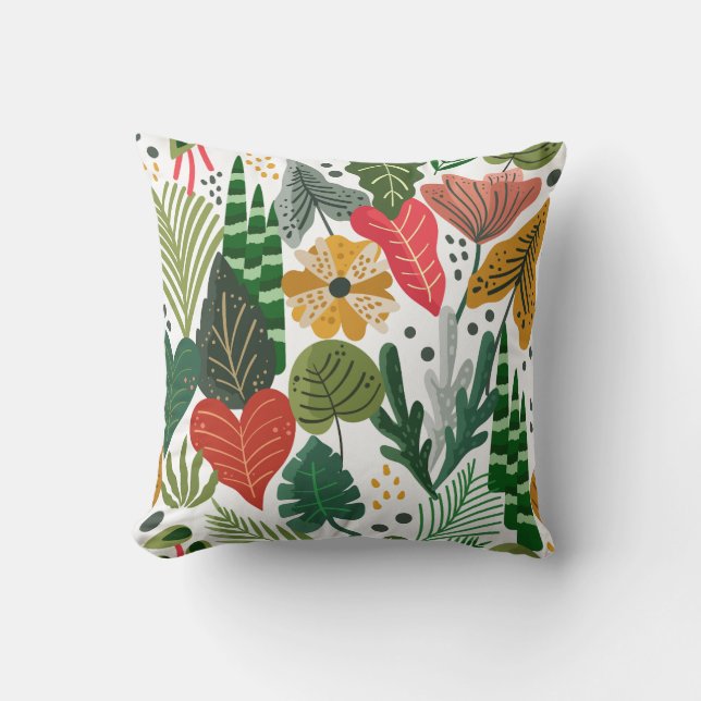 Modern Botanical Foliage Floral Pattern Cushion (Front)