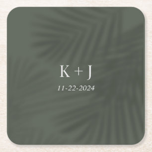 Modern Botanical Garden Green Wedding Square Paper Coaster