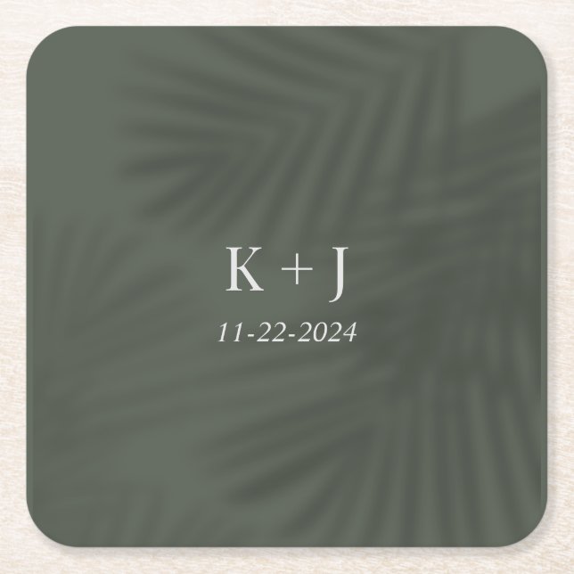 Modern Botanical Garden Green Wedding Square Paper Coaster (Front)