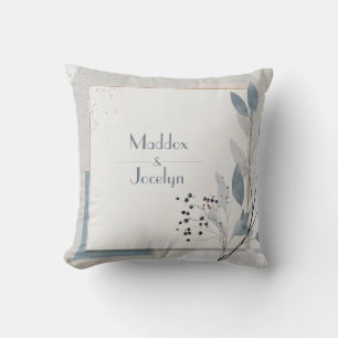 Modern Botanical Geometric Blue Neutral Wedding Cushion