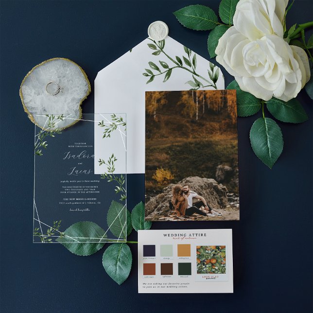 Modern Botanical Geometric Wedding | Frosted Acrylic Invitations (Creator Uploaded)