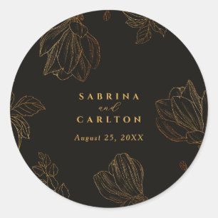Modern Botanical Golden Nature Floral Wedding Classic Round Sticker