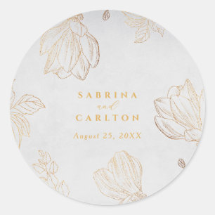 Modern Botanical Golden Nature Floral Wedding Classic Round Sticker