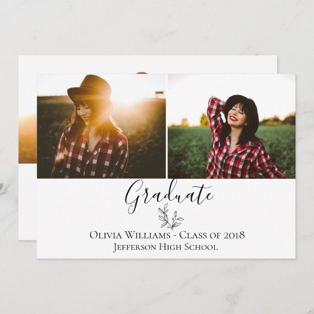 Modern Botanical Graduation Photo Announcement (Front/Back)