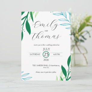 Modern Botanical Green Leaf Wedding Invitation