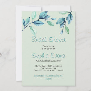 Modern Botanical Green Leaves Green Bridal Shower Invitation