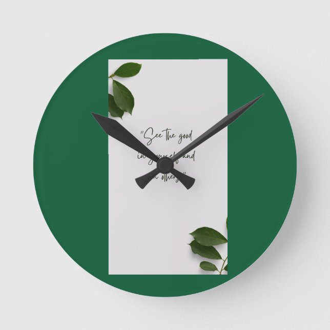 Modern Botanical Green Wall Clock (Front)