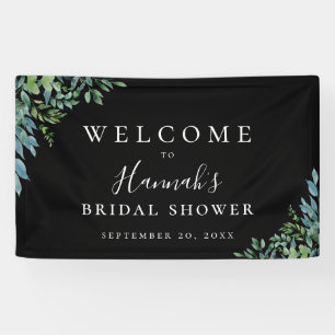 Modern Botanical Greenery Black Party Banner