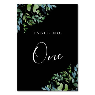 Modern Botanical Greenery Black Table Number