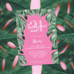 Modern Botanical Greenery Elegant 21st Birthday Invitation<br><div class="desc">A simple modern 21st birthday invitation featuring elegant calligraphy script typography and minimalist design in pink colour with botanical tropical greenery.</div>