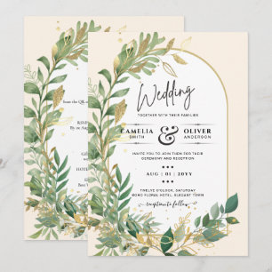Modern Botanical Greenery Leaf Gold Wedding Invite