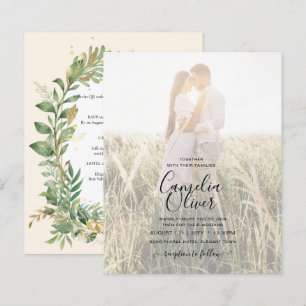 Modern Botanical Greenery Leaf Gold Wedding Invite
