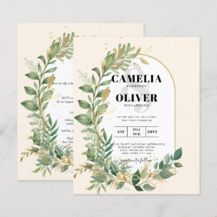 Modern Botanical Greenery Leaf Gold Wedding Invite