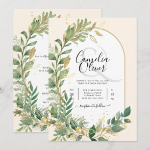 Modern Botanical Greenery Leaf Gold Wedding Invite