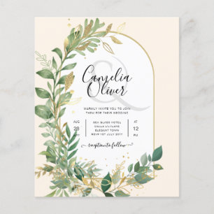 Modern Botanical Greenery Leaf Gold Wedding Invite Flyer