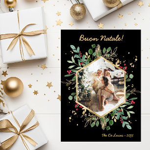 Modern Botanical Greenery Photo Buon Natale Holiday Card