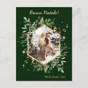 Modern Botanical Greenery Photo Buon Natale Holiday Postcard
