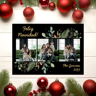 Modern Botanical Greenery Photo Feliz Navidad Holiday Card