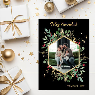 Modern Botanical Greenery Photo Feliz Navidad Holiday Card