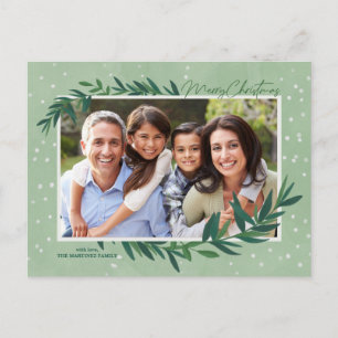 Modern Botanical Greenery Photo Merry Christmas Holiday Postcard