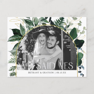 Modern Botanical Greenery QR code photo wedding Announcement Postcard
