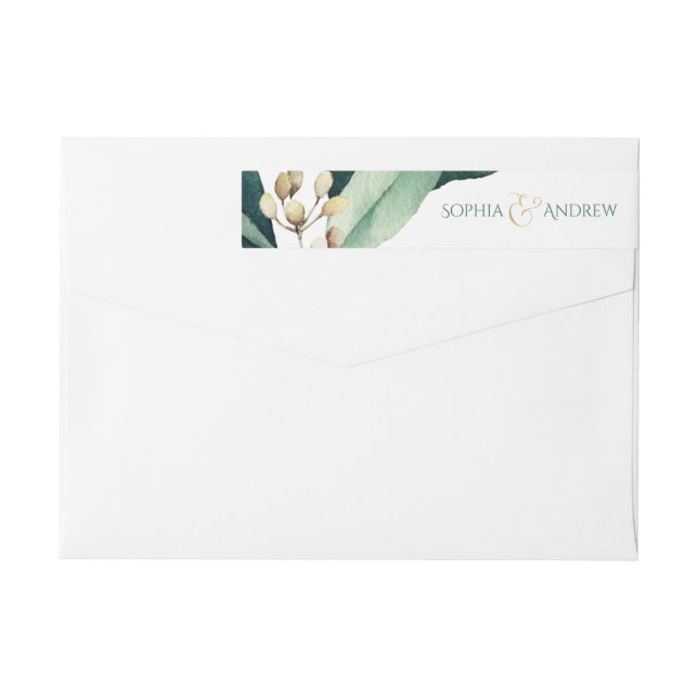 Modern botanical greenery rustic wedding monogram wrap around label (Back)