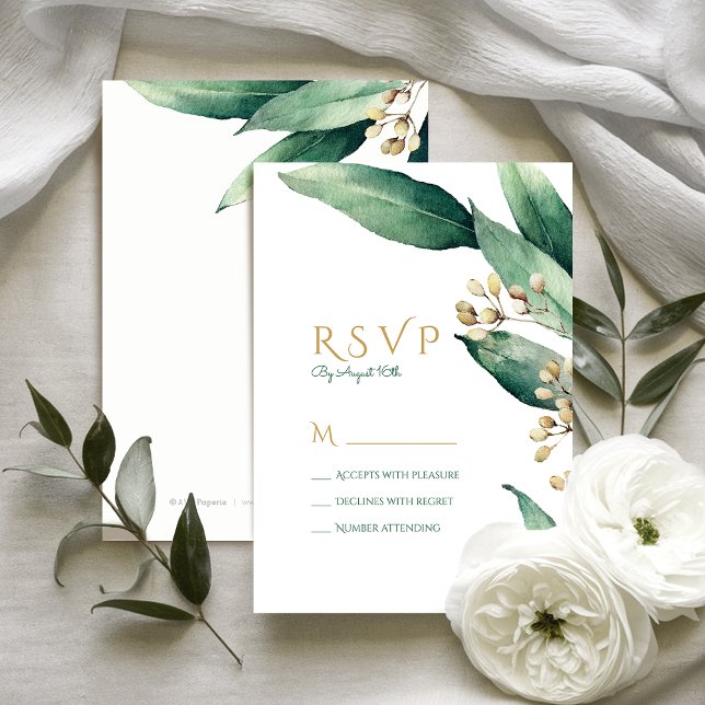 Modern botanical greenery rustic wedding RSVP Card (Modern botanical greenery rustic wedding RSVP)