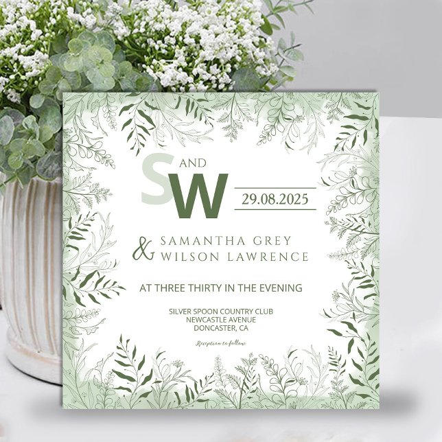 Modern Botanical Greenery Wedding Invitation (Creator Uploaded)