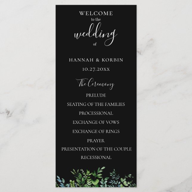 Modern Botanical Greenery Wedding Program (Front)