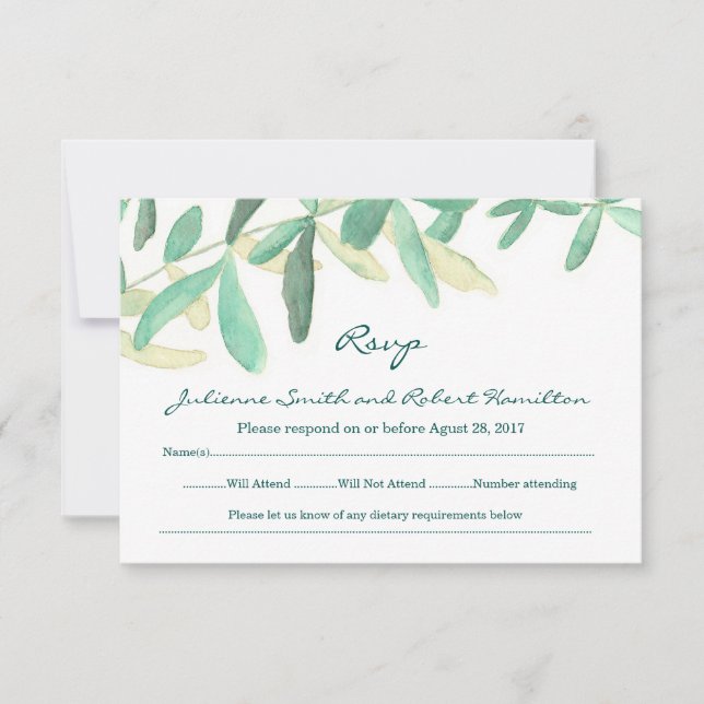 Modern Botanical Greenery Wedding RSVP Card (Front)
