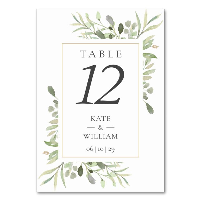 Modern Botanical Greenery Wedding Table Numbers (Back)