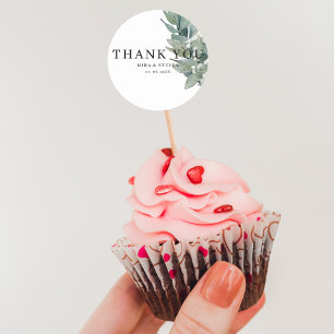 Modern botanical greenery wedding thank you  classic round sticker