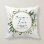 Modern Botanical Greenery Wreath Baby Birth Stats Cushion<br><div class="desc">This design features elegant watercolor greenery in green and gold. Perfect for your little one's nursery and what a great keepsake to last for years!</div>