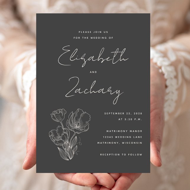Modern Botanical Grey and Cream Wedding Invitation (Creator Uploaded)