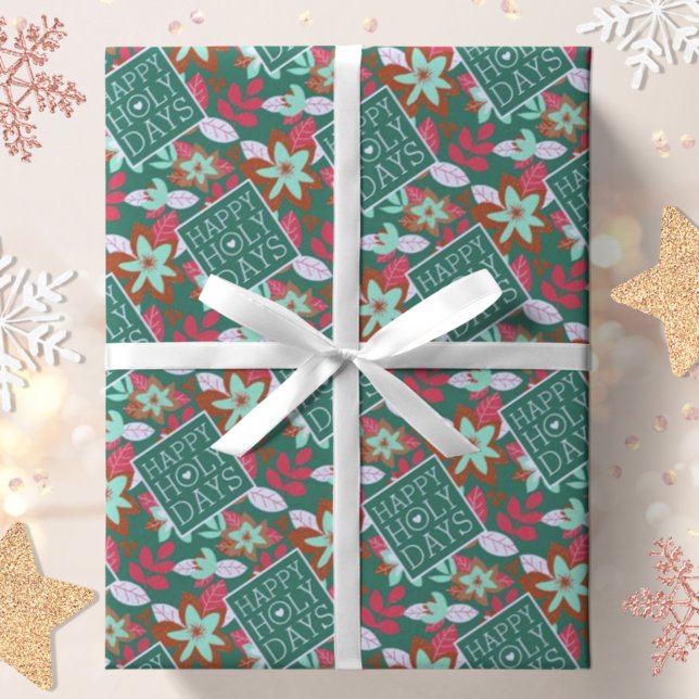 Modern Botanical Happy Holy Christmas Wrapping Paper (Creator Uploaded)