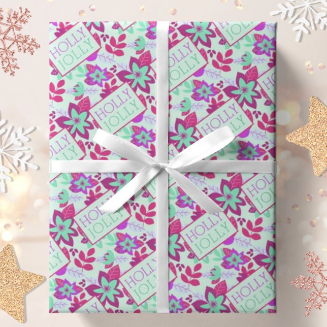 Modern Botanical Holly Jolly Christmas Wrapping Paper (Creator Uploaded)