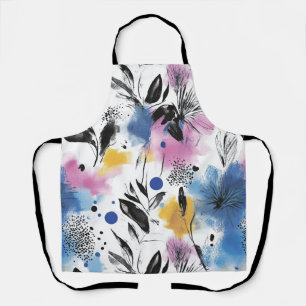 Modern Botanical in Magenta Blue & Mustard Apron