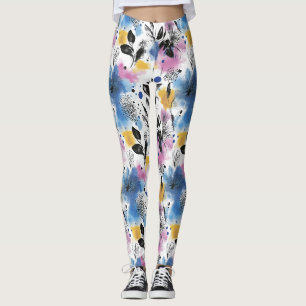 Modern Botanical in Magenta Blue & Mustard Leggings