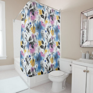 Modern Botanical in Magenta Blue & Mustard Shower Curtain