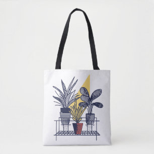 Modern Botanical Indoor Plant Illustration Tote Bag
