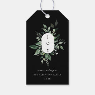 Modern Botanical Joy Black Holiday Gift Tags