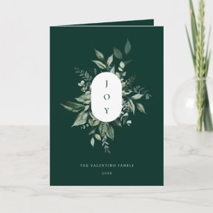 Modern Botanical Joy Holiday Photo Card Emerald