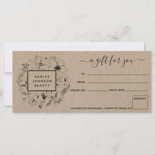 Modern Botanical Kraft Gift Certificate (Front)
