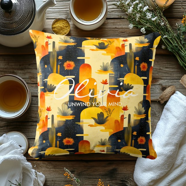 Modern Botanical Landscape Pattern in Warm Yellow  Cushion (Creator Uploaded)