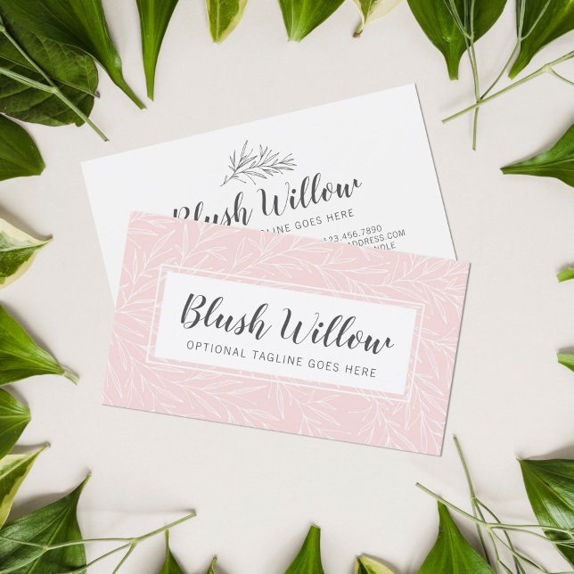 Modern Botanical Leaf Branches Blush Minimalist Business Card (Creator Uploaded)