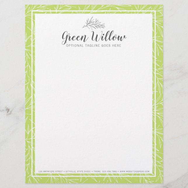 Modern Botanical Leaf Branches Greenery Minimalist Custom Letterhead (Front)