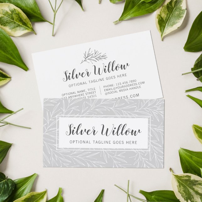 Modern Botanical Leaf Branches Silver Minimalist Business Card (Creator Uploaded)
