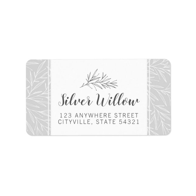 Modern Botanical Leaf Branches Silver Minimalist Label (Front)