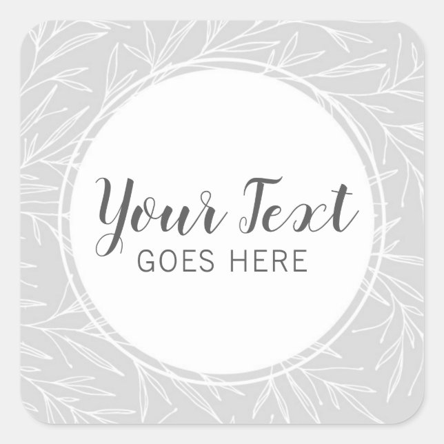 Modern Botanical Leaf Branches Silver Minimalist Square Sticker (Front)