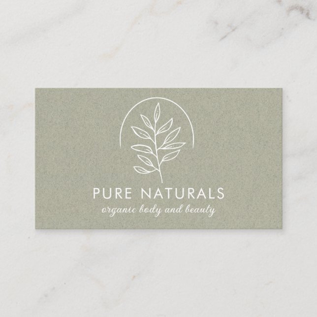 Modern Botanical Leaf Logo Simple Natural Green  Business Card (Front)
